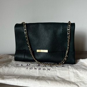 Ted Baker Leather Magnetic Flap Shoulder Bag in Dark Green